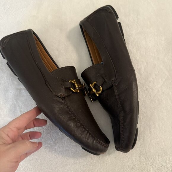 Men’s Salvatore Ferragamo Parigi Gancini Brown Leather Drivers US 9 EEE Wide - Picture 12 of 14